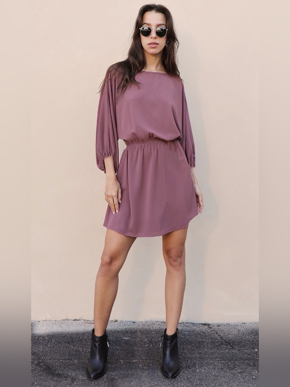 Naked Zebra Mauve Blouson Mini Dress